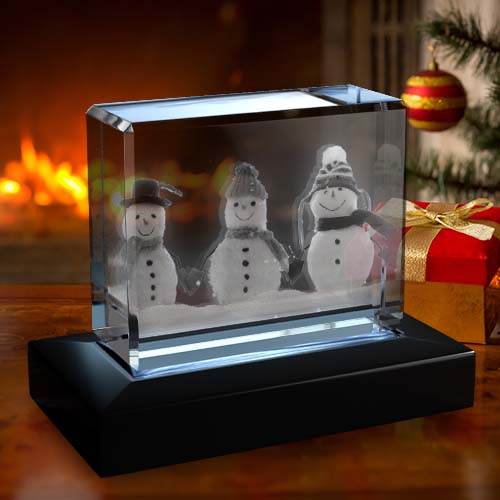 Snowman Trio Christmas Decoration 3D Crystal