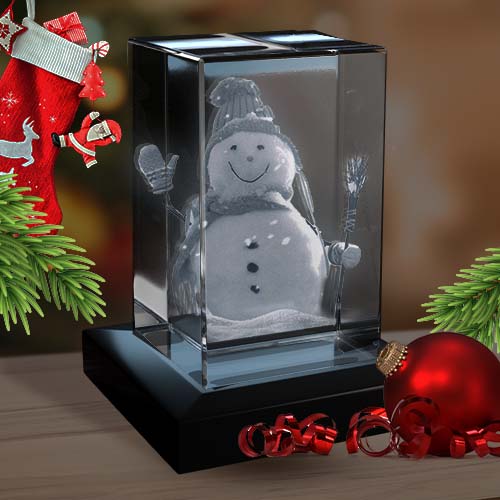 Waving Snowman Christmas Decoration 3D Crystal