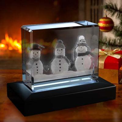 Snowman Trio Christmas Decoration 3D Crystal
